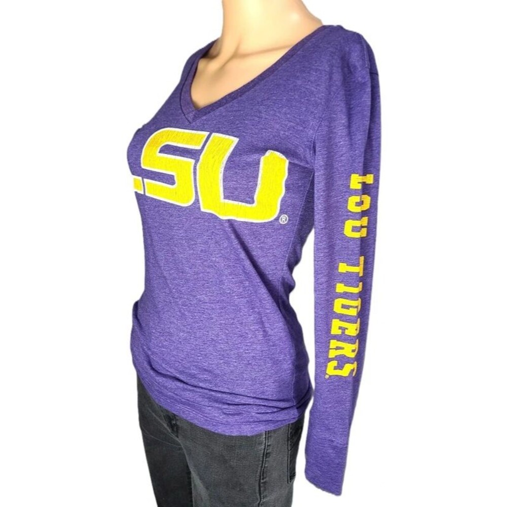 LSU Tigers Long Sleeve V-Neck Shirt Small Purple Stadium Athletics NCAA